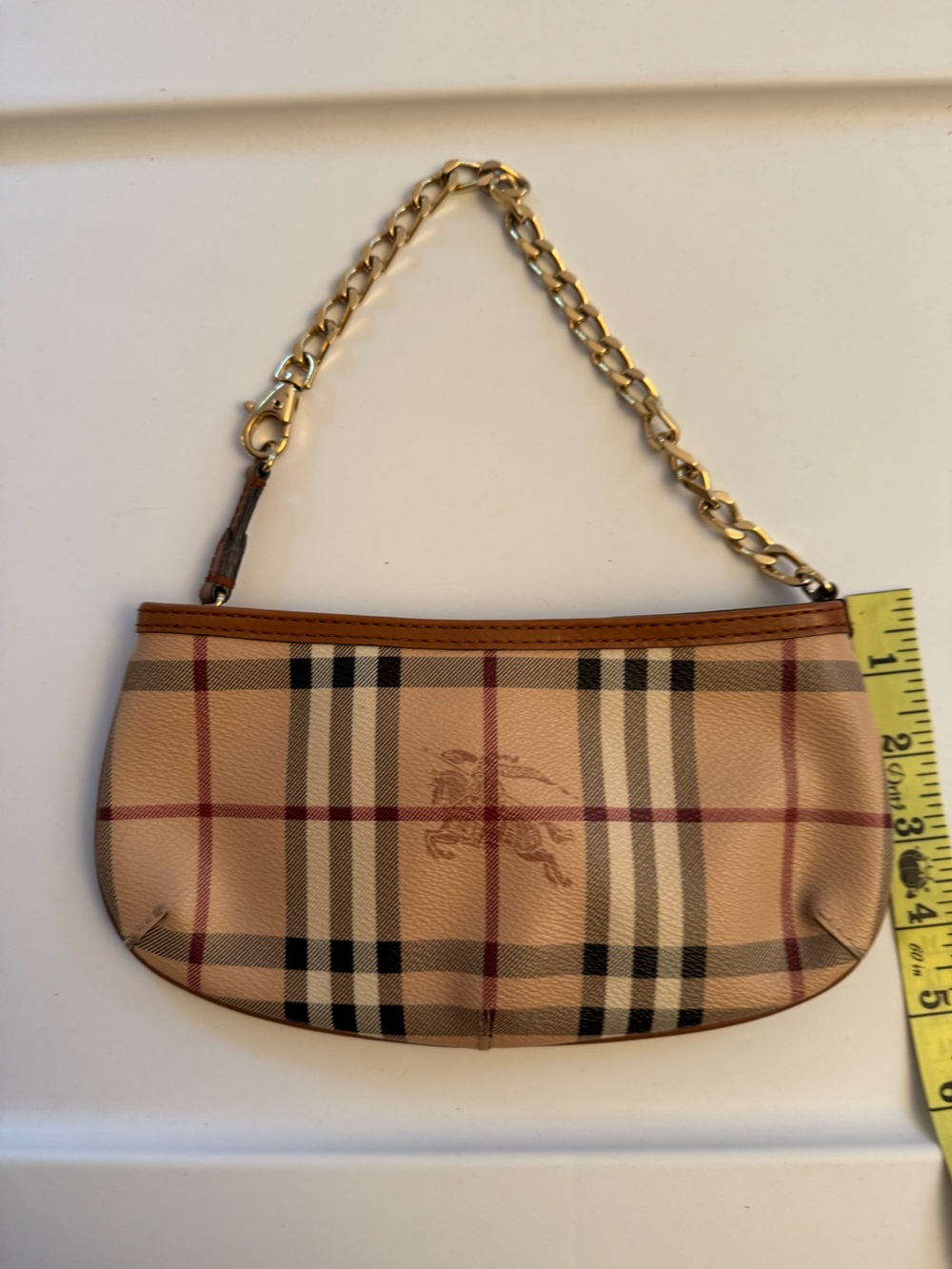Burberry Clara Tan Nova Haymarket Check Mini Chain Shoulder Bag - Picture 10 of 10